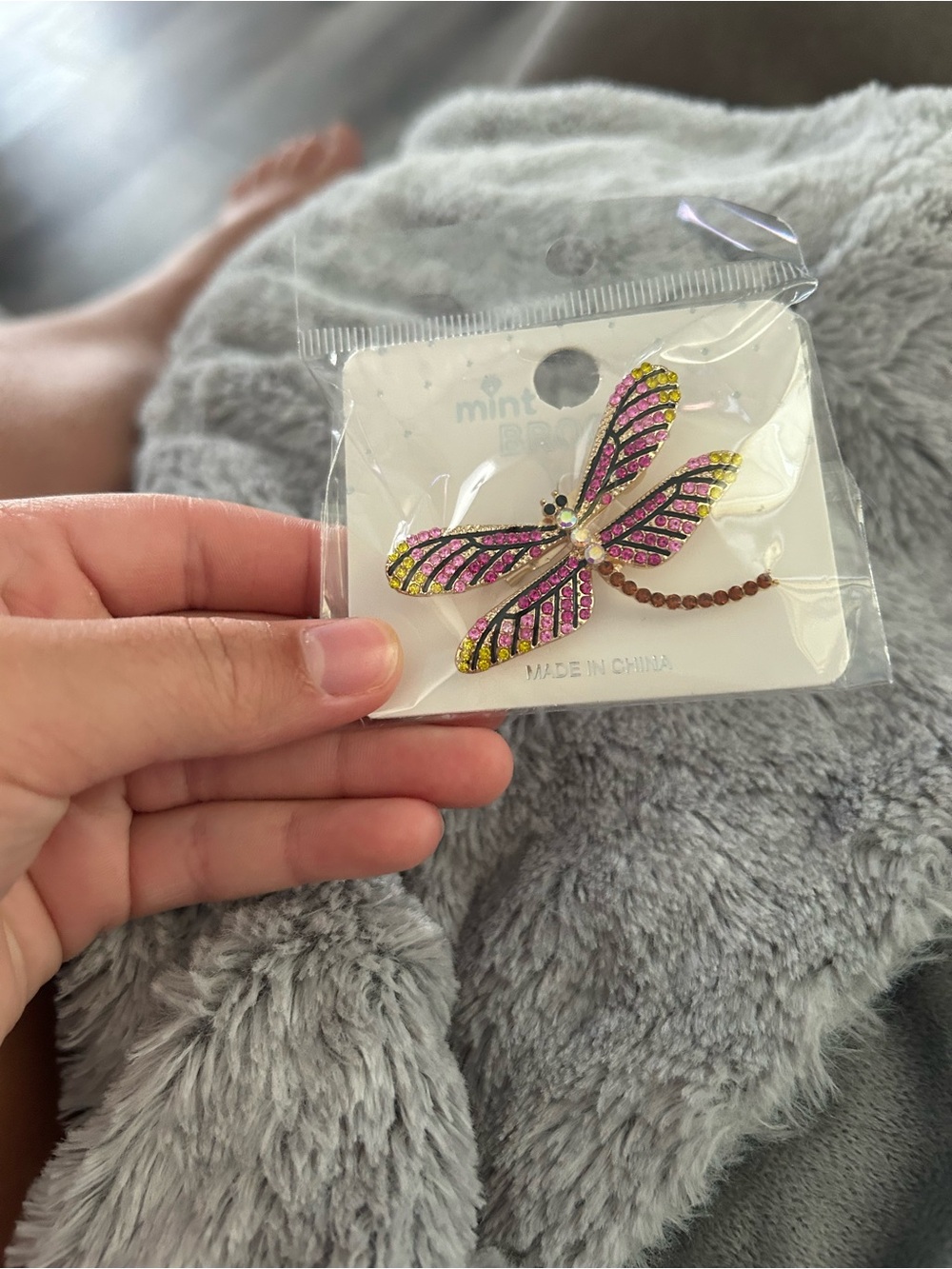 4/$50 Brooks Pink and Yellow Dragonfly Brooch with Sparkling Accents - Picture 1 of 1